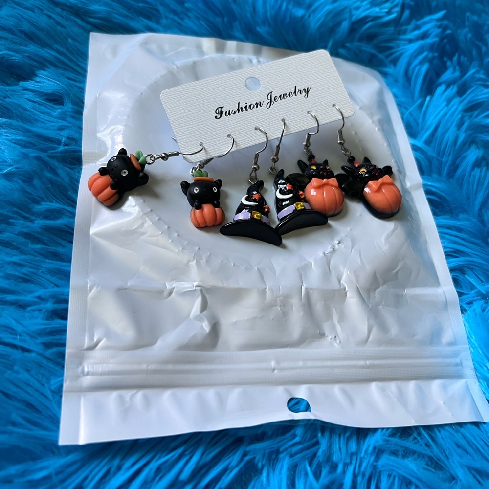 Fashion Jewelry Black and Orange Halloween Earrings